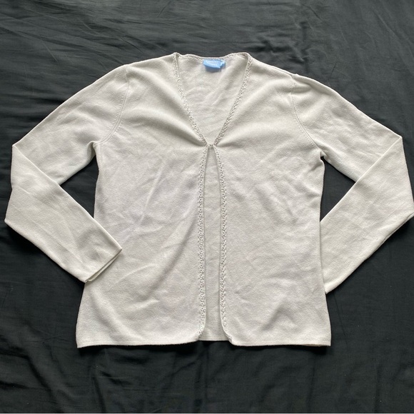 Denver Hayes Sweaters - Denver Hayes Cream V-Neck Open Front Cardigan